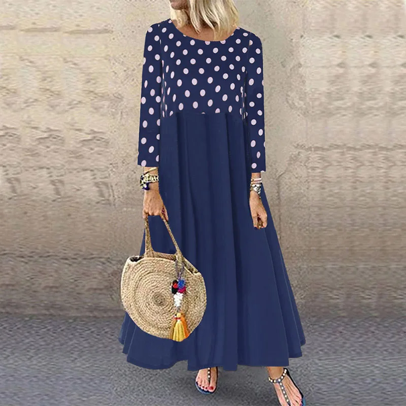 2019 autumn and winter new Amazon hot women's wave stitching round neck large size long sleeve dress
2019 autumn and winter new Amazon hot women's wave stitching round neck large size long sleeve dress