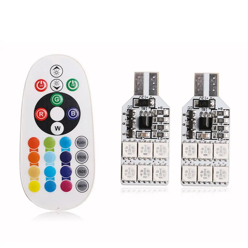 A Set T10 W5W 168 5050 12 SMD Remote Control 12V Auto RGB 16 Colors LED Car styling Interior Dome Wedge Reading Light Lamp Bulb
A Set T10 W5W 168 5050 12 SMD Remote Control 12V Auto RGB 16 Colors LED Car styling Interior Dome Wedge Reading Light Lamp Bulb