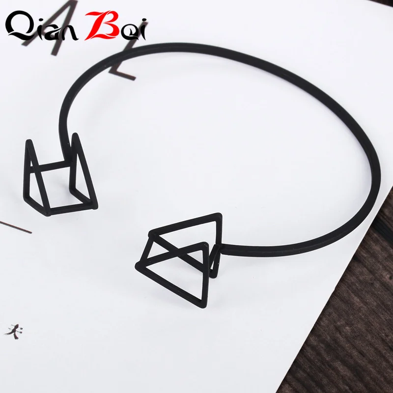 QianBei Punk Style Plated Gold Cuff Bracelets For Women Hollow Triangle Round Bracelet & Bangle Simple Open | Украшения и