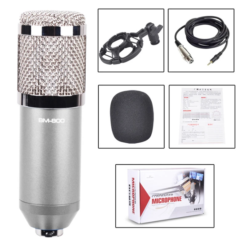 BM800 3.5MM Dynamic Condenser Wired Microphone Mic Sound Studio For Singing Recording Kit KTV Karaoke With Shock Mount | Электроника