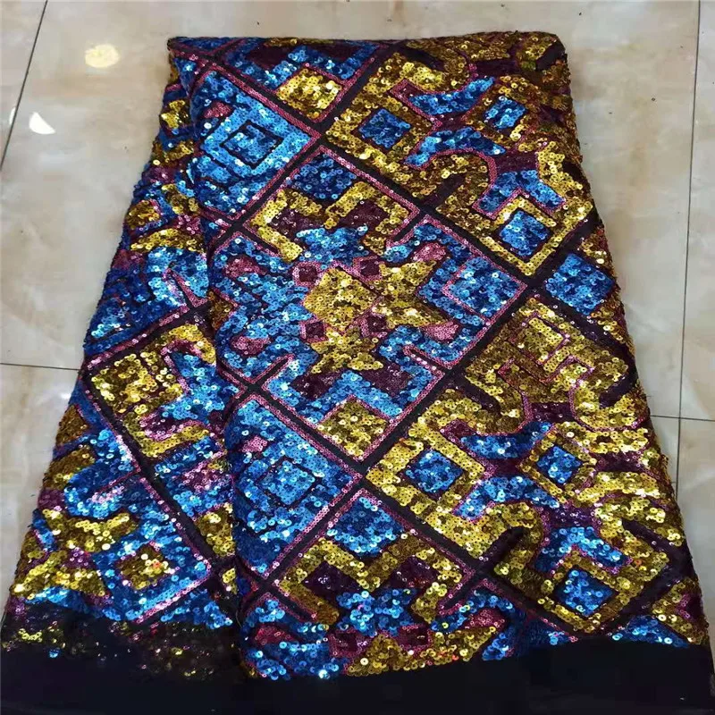 African Lace Fabric 2019 High Quality African Tulle Lace Fabric With Sequins French Net Lace For Women Dress New Gold Blue