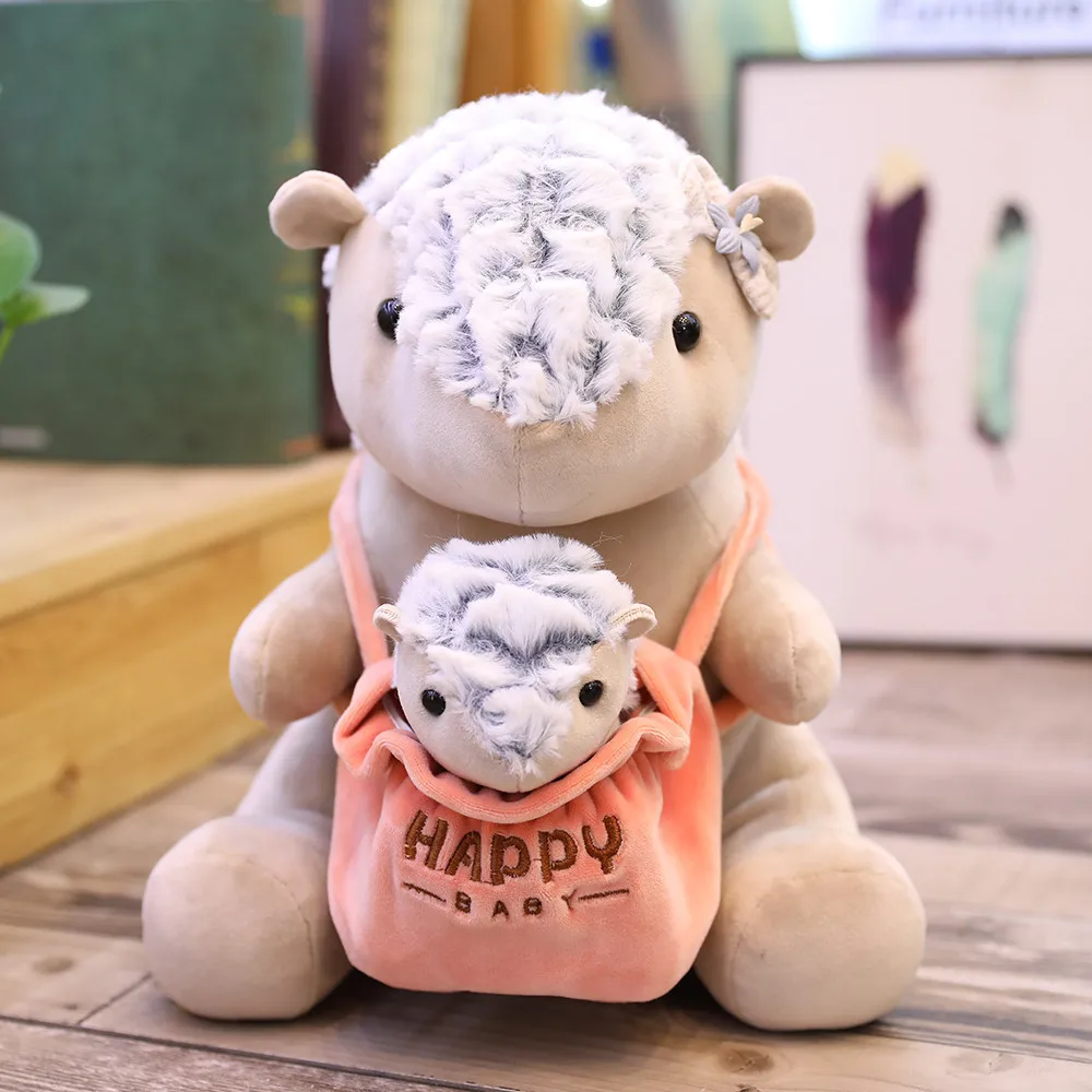 Panda Mother and Kid Plush Suffed Toys Animal Kangaroo Pangolin Hedgehog Polar Bear Puppet with Bag (9)