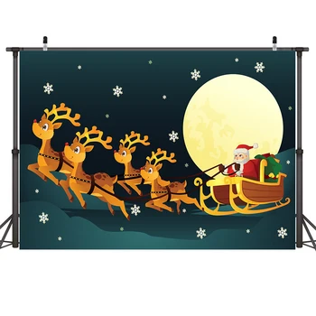 

Nitree Photography Background Photo Studio Backdrop Christmas Cartoons Santa Claus Deer Snowflake Xmas Party Banner Decoration