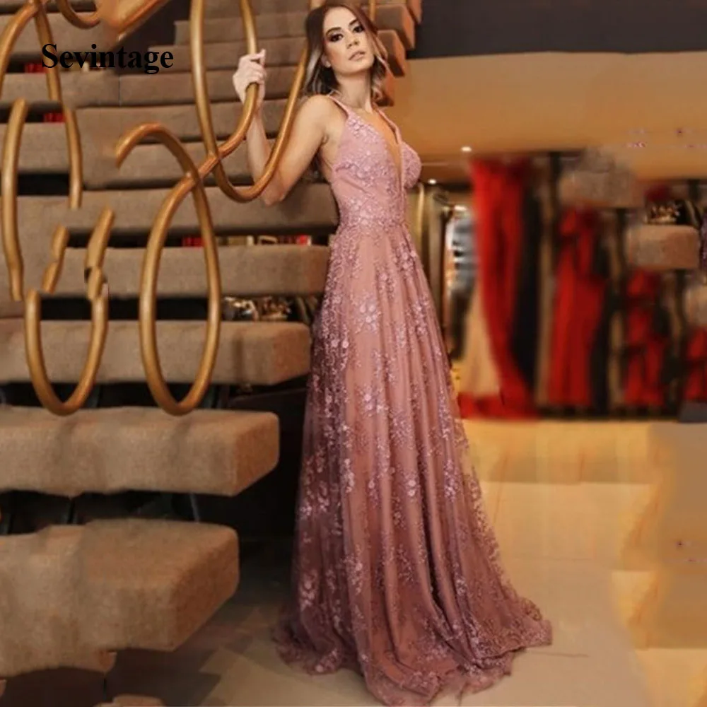 Sevintage Spaghetti Straps Lace Long Prom Dress robe soiree V Neck Backless Formal Evening Gowns vestido de fiesta largos
Sevintage Spaghetti Straps Lace Long Prom Dress robe soiree V Neck Backless Formal Evening Gowns vestido de fiesta largos
