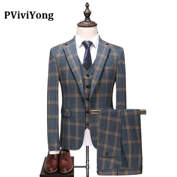 PViviYong brand 2020high quality suit men wedding grid leisure Business Suit Three-piece (Jackets + Vest + Pants) 6130
PViviYong brand 2020high quality suit men wedding grid leisure Business Suit Three-piece (Jackets + Vest + Pants) 6130