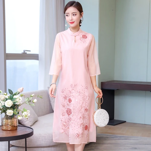 Spring Chinese Improvement Cheongsam Embroidery Female Dress 2019 Summer New Style Stand Collar Temperament Loose Slim Dresses
Spring Chinese Improvement Cheongsam Embroidery Female Dress 2019 Summer New Style Stand Collar Temperament Loose Slim Dresses