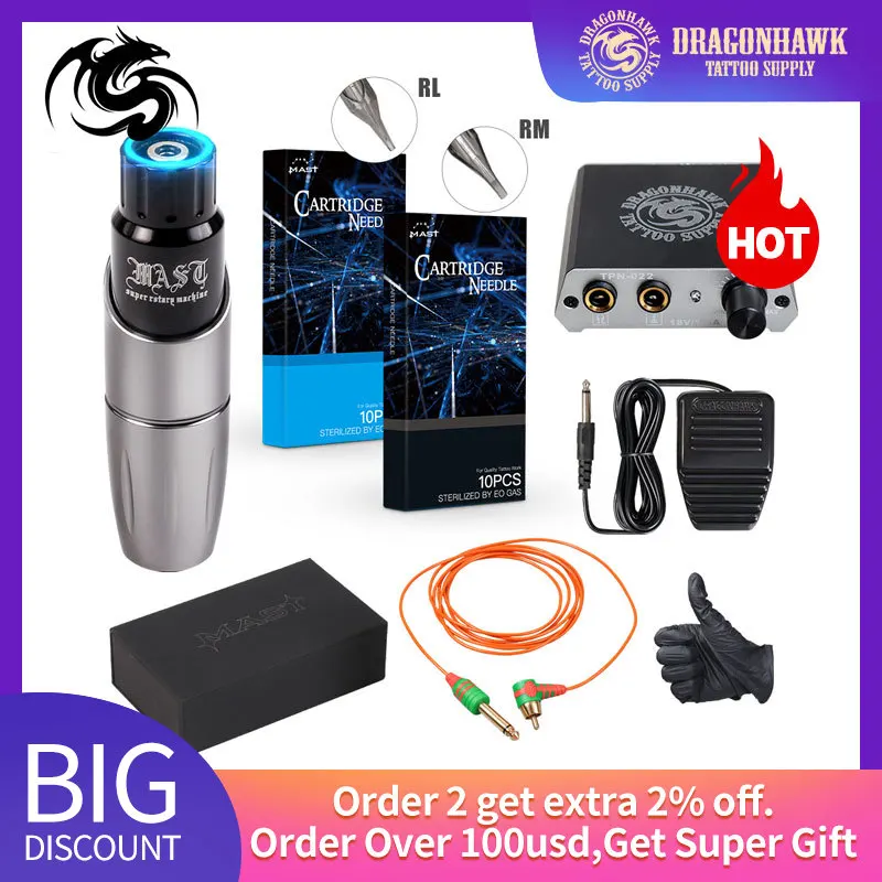 Dragonhawk New Beginner Tattoo Machine Set Kit Motor Rotary Pen Power Needles
Dragonhawk New Beginner Tattoo Machine Set Kit Motor Rotary Pen Power Needles