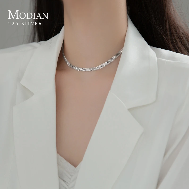 

Modian 2021 New Exquisite Lace Style Short Necklace Chain Pure 925 Sterling Silver Choker Necklaces For Women Party Jewelry Gift