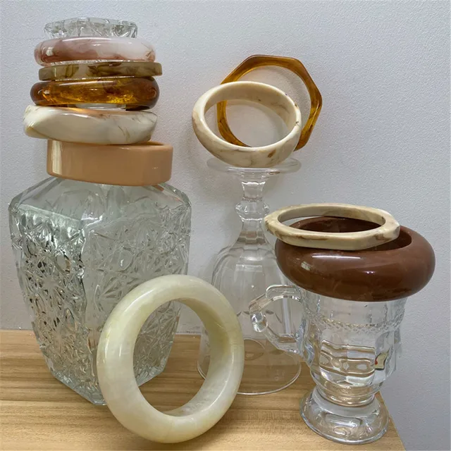 Bracelet Vintage Multicolore en Résine Acrylique pour Femme, Bijou Géométrique Irrégulier, Carré et Rond, Style Simple, Nouvelle Collection 2021 1