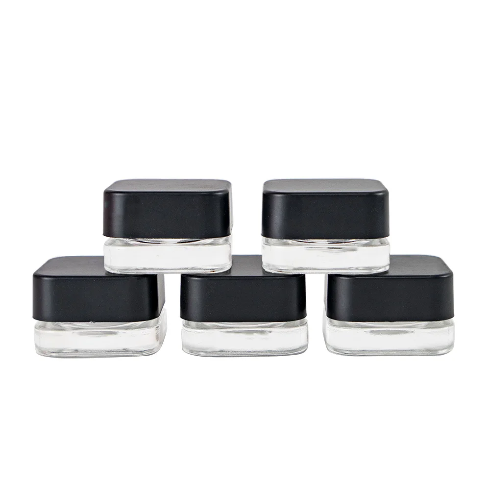 

10pcs 5ml Small Glass Jar Plastic Square Screw Extrude Capping Lid Bottles Storage Jar Wax Jar Ointment Containers Home Use Box