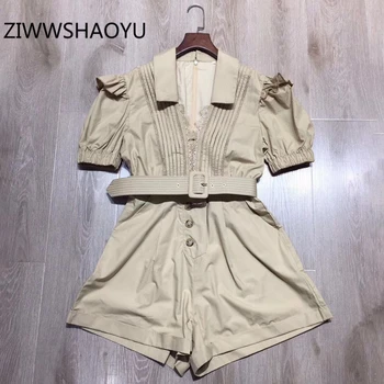 ZIWWSHAOYU Women Summer Beige Lace V-Neck Office Rompers Fashion Designer Ladies Ruffles Short Sleeve Belt Short Playsuits
ZIWWSHAOYU Women Summer Beige Lace V-Neck Office Rompers Fashion Designer Ladies Ruffles Short Sleeve Belt Short Playsuits