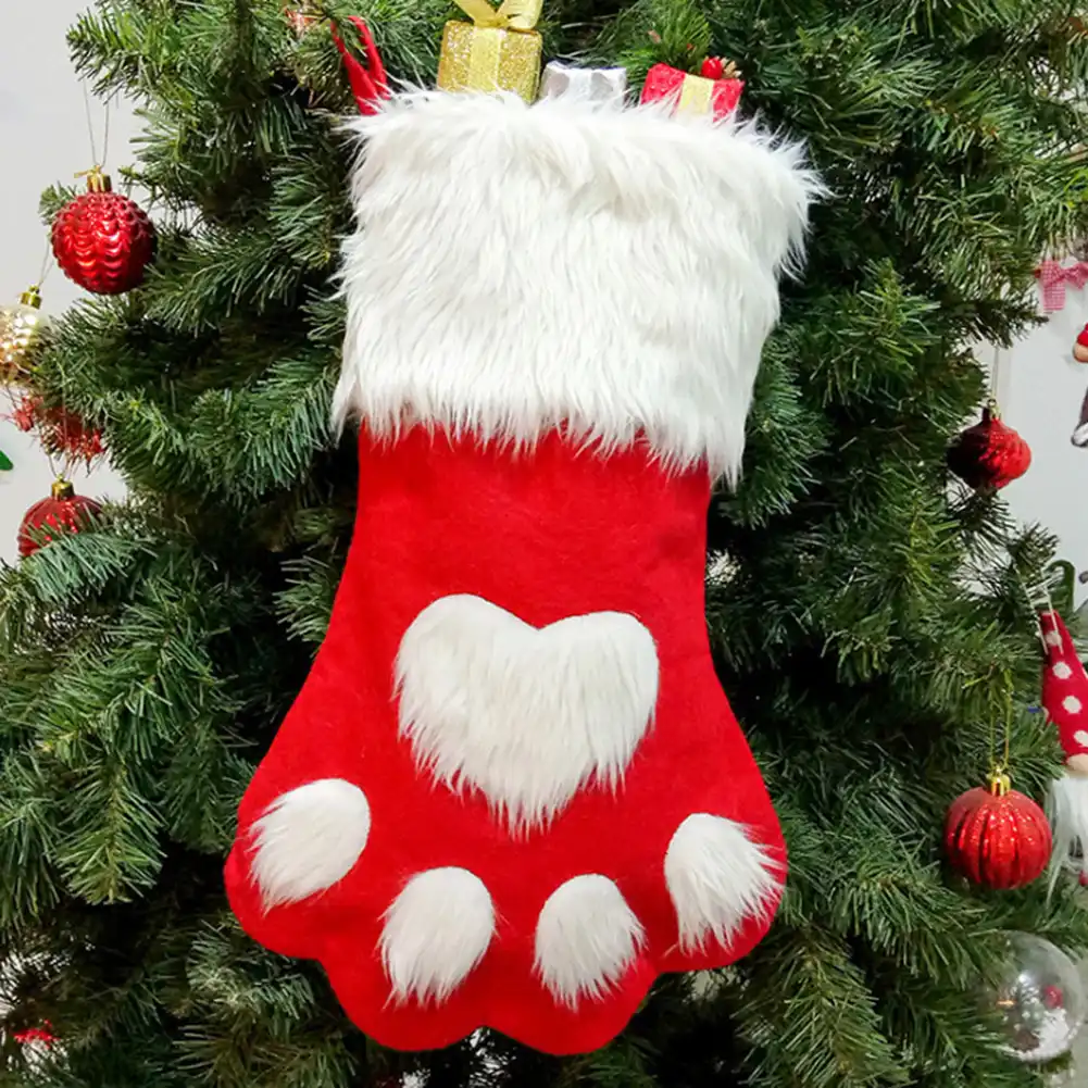 pet paw christmas gift stocking sock candy bag xmas tree party