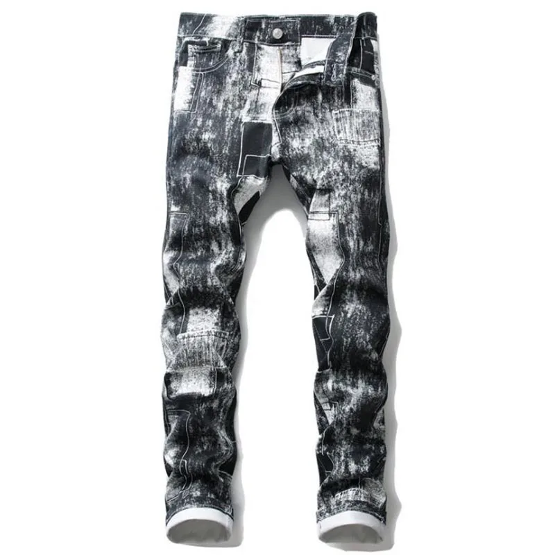 Hot New Arrival Men Jeans Fashion Straight Trousers Male Pantalon Hombre High Quality Soft Slim Fit Printing Denim Pants