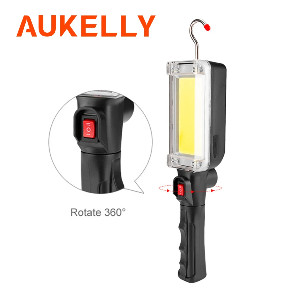 

LED Work Flashlight USB Charging Magnetic Hook Clip Torch Light 10W COB Portable Spotlight Outdoor Work Lamp With 18650 Battery