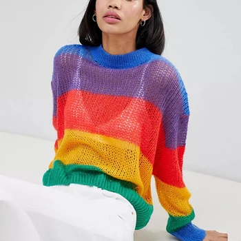 Women's Autumn Sweater Rainbow O Neck Oversized Sweater 2019 Jumpers Knitted Sweater Women Fashion Striped Pullover Female
Women's Autumn Sweater Rainbow O Neck Oversized Sweater 2019 Jumpers Knitted Sweater Women Fashion Striped Pullover Female