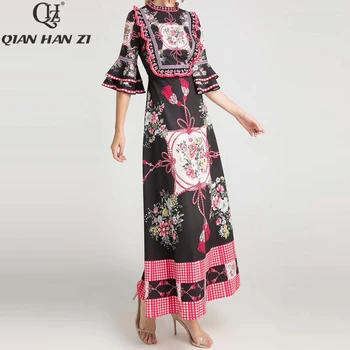 Qian Han Zi 2019 new Designer Fashion Runway Maxi dress Women's Flare Sleeve Floral Print Vintage Ruffled Indie Folk Long dress 
Qian Han Zi 2019 new Designer Fashion Runway Maxi dress Women's Flare Sleeve Floral Print Vintage Ruffled Indie Folk Long dress