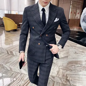 Winter British Slim Fit Business Double Breasted Suit Men Pattern Checked Trouser+Blazer 2pcs Suit Fancy Club Party Suit For Men
Winter British Slim Fit Business Double Breasted Suit Men Pattern Checked Trouser+Blazer 2pcs Suit Fancy Club Party Suit For Men
