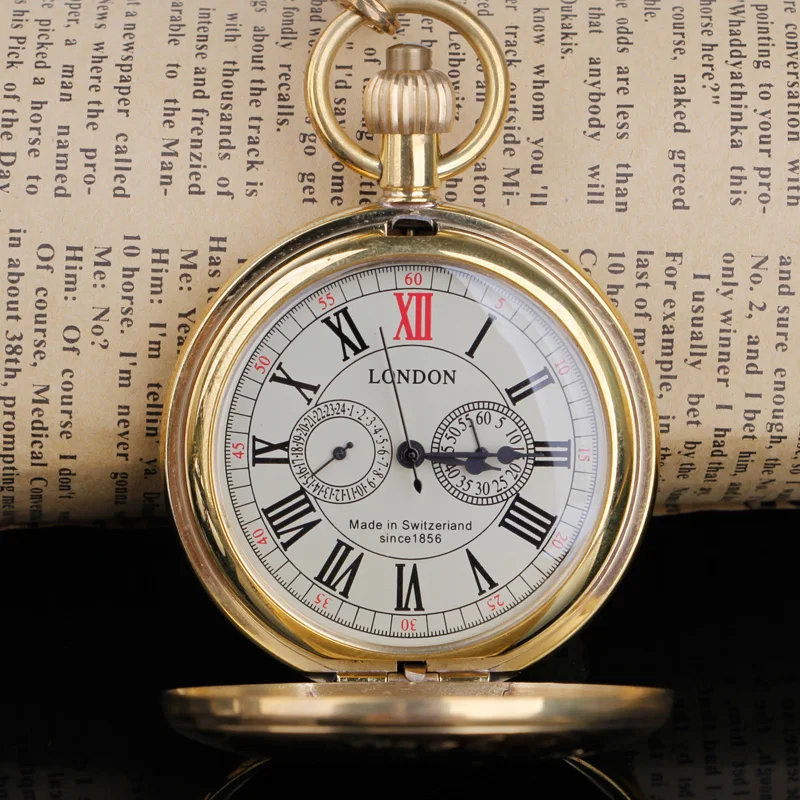 

Antique Copper London 1856's Antique 5 Hands Mechanical Pocket & fob Watches Hand Winding Golden Mens Pocket Watch 30cm Chain
