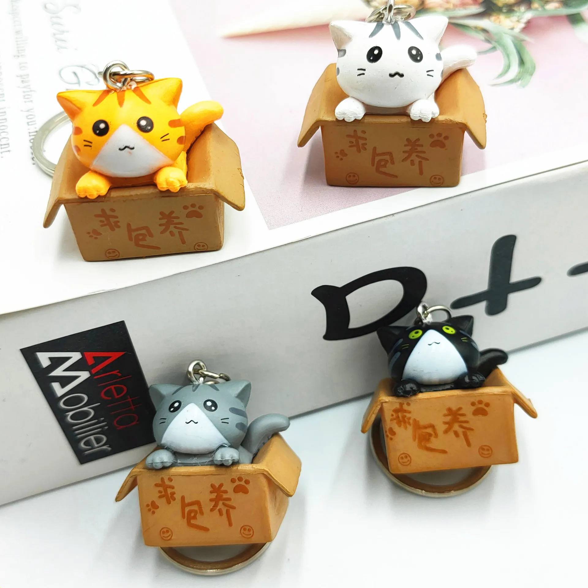 

Fashion Letter Keyring Cute Little Box Cat Key Chain Women Men Kawaii Kitten Car Keychain Animal Jewelry Dating Anniversary Gift