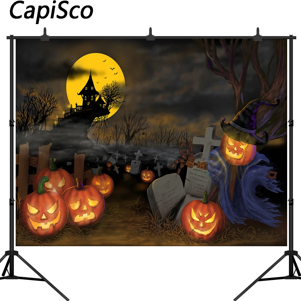 

Capisco Хэллоуин фон ужасное кладбище ночной замок Тыква фон для фотосъемки трюк или лечение вечеринки портретная съемка