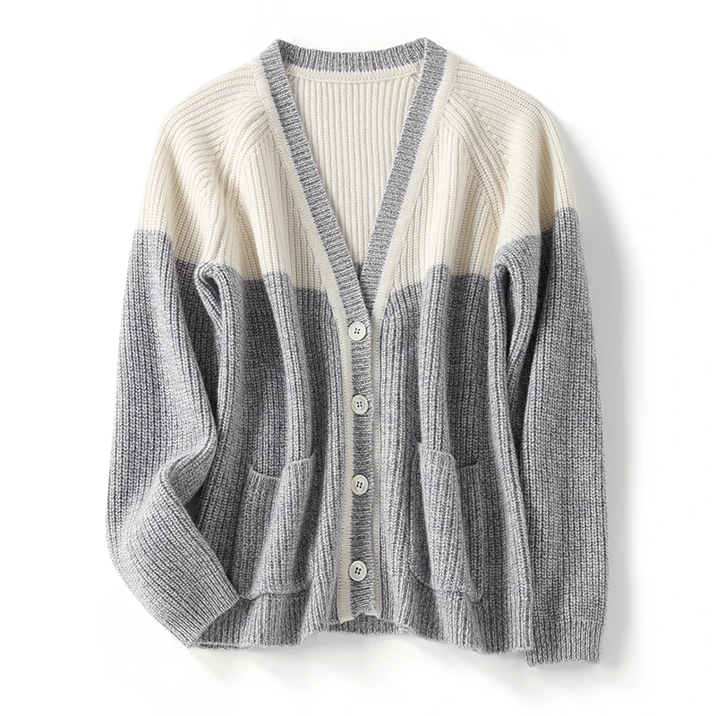 SHUCHAN Patchwork 100% Cashmere Sweater Knit Winter Autumn Warm High Quality England Style Pockets V-Neck A-straight
SHUCHAN Patchwork 100% Cashmere Sweater Knit Winter Autumn Warm High Quality England Style Pockets V-Neck A-straight