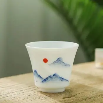 

Hand-Painted Kung Fu Cup Teacup Large Ceramic Whiteware Thin Tire Creative Pu'er Personal Cup Ceramic Master Cup Ceramic Teacups