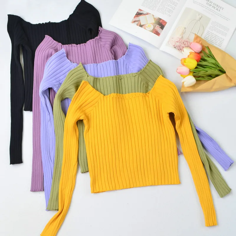 Sweaters for Women 2020 Autumn New Yellow Fungus Slim Long Sleeve Slash Neck Pullovers Solid Short Knitted Shirt Tops Female
Sweaters for Women 2020 Autumn New Yellow Fungus Slim Long Sleeve Slash Neck Pullovers Solid Short Knitted Shirt Tops Female