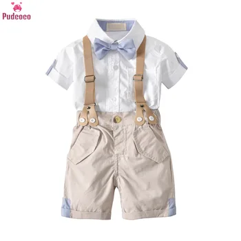 

2PCS Toddler Child Kids Baby Boys Gentleman Suits Wedding Christening Tuxedo Suspender Pants T-shirt Outfits Clothes Set