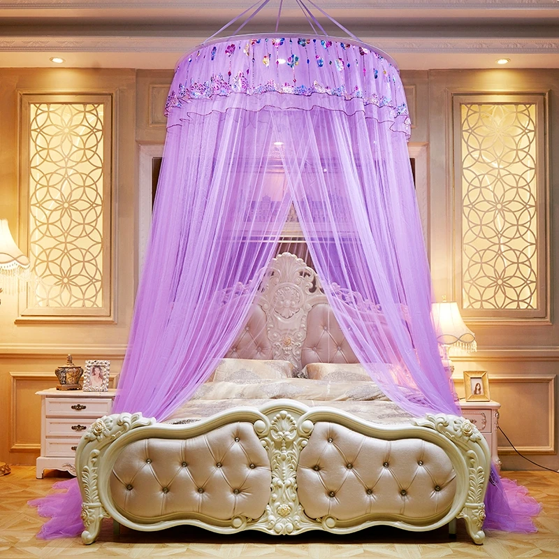 

Summer Round Mosquito Net Colorful Lace Top Princess Deiling Netting Purple Pink Moustiquaire For 1.2/1.5/1.8m Bed Home textile