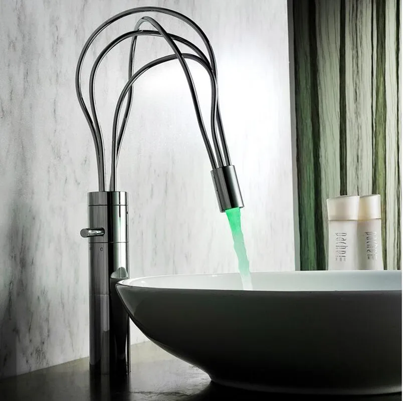 Светодиодный смеситель для раковины в ванной комнате современный дизайн птичье