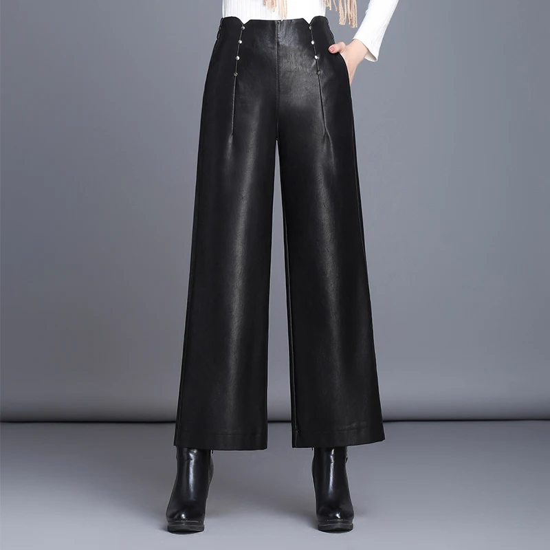 KALENMOS Plus Size PU Leather Wide Leg Pants Women High Waist Loose Ankle Length Points Trousers Ladies S-5XL 2019 Autumn Winter
KALENMOS Plus Size PU Leather Wide Leg Pants Women High Waist Loose Ankle Length Points Trousers Ladies S-5XL 2019 Autumn Winter