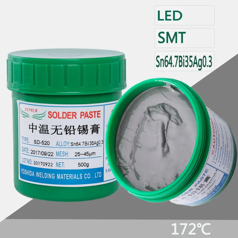 200g Lead Free SMT Solder Paste Medium Temperature Designed for SMT/LED/Home Applicance PCB Radio Welding Flux Sn64.7Bi35Ag0.3
200g Lead Free SMT Solder Paste Medium Temperature Designed for SMT/LED/Home Applicance PCB Radio Welding Flux Sn64.7Bi35Ag0.3