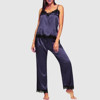 2Pcs Womens Silk Satin Pajamas Set Strappy V-neck Tops+Elastic Waist Loose Pants Women's Sling Set Long Pajamas Home Pajamas
2Pcs Womens Silk Satin Pajamas Set Strappy V-neck Tops+Elastic Waist Loose Pants Women's Sling Set Long Pajamas Home Pajamas