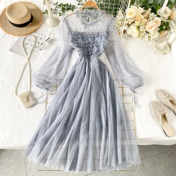 New Arrivals Women Dress Lace Dot Mesh Stitching Lantern Long Sleeve Beading Party Midi Ball Gown Ladies High Waist Dresses
New Arrivals Women Dress Lace Dot Mesh Stitching Lantern Long Sleeve Beading Party Midi Ball Gown Ladies High Waist Dresses