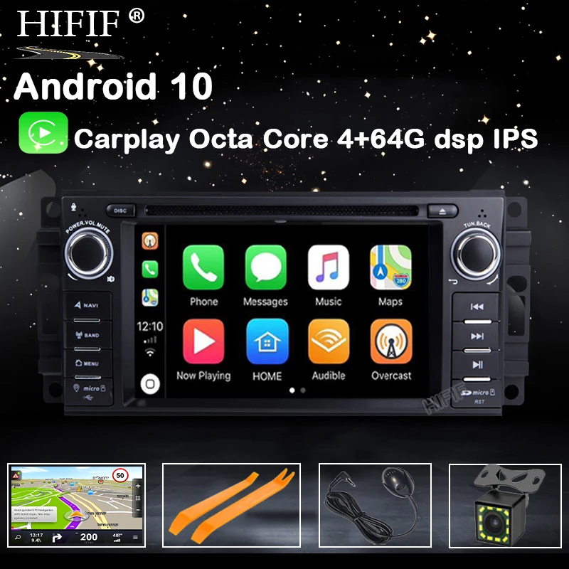 Автомобильный стерео-проигрыватель PX5 Carplay 8 Core 4G + 64G Android 10 для Jeep Cherokee 2009 2008 2010