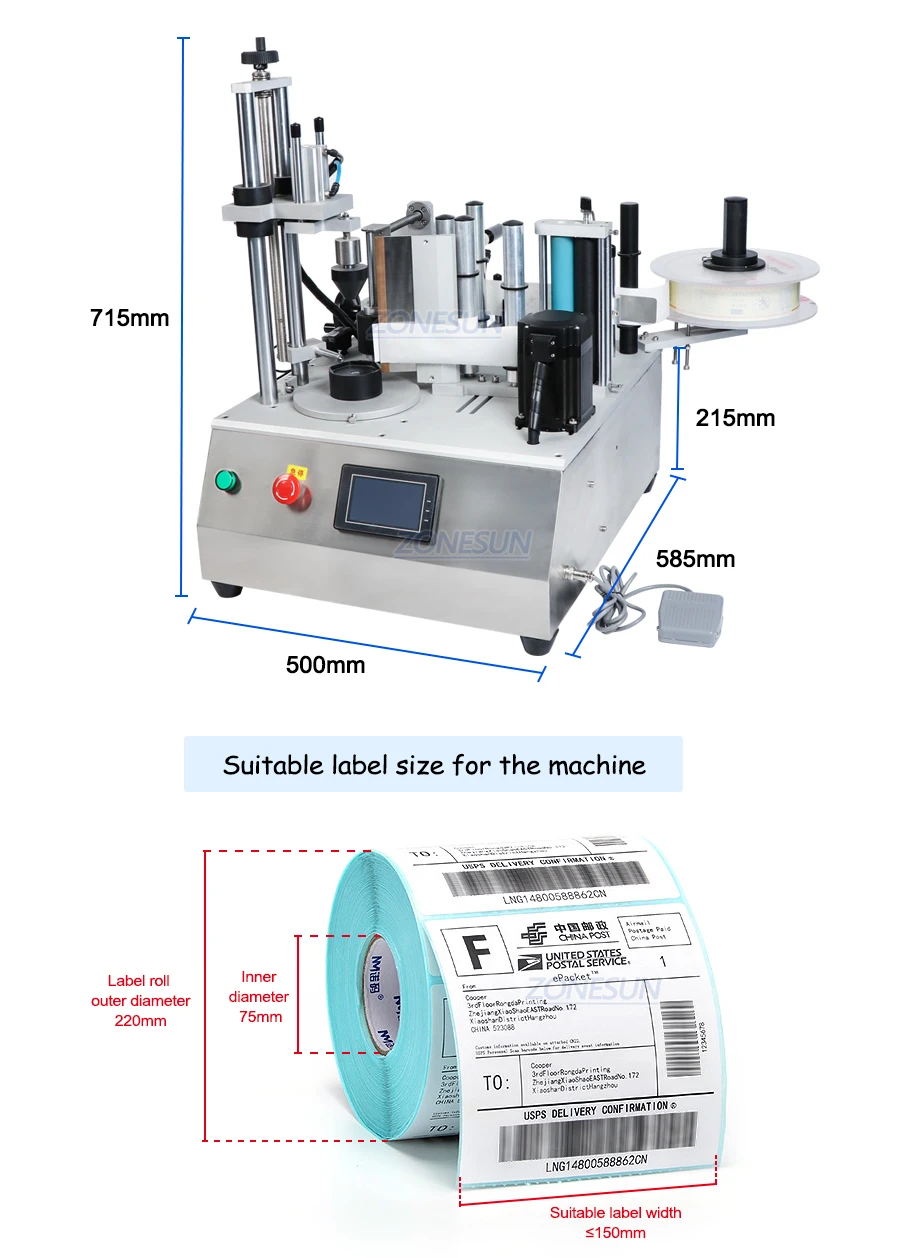 ZONESUN Semi-automatic Labeling Machine for Square Quadrangle Hexagon bottle