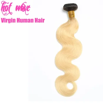 

Hot Wave Raw Virgin Brazilian Human Hair Weaving Bundles Extension for Women #613 Blonde Body Wave Weft Ombre Black Blond