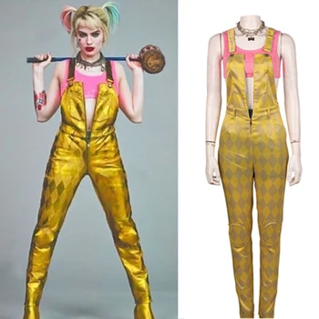 

NEW Birds of Prey Harley Quinn female clown cosplay costume Suicide Squad Harleen Quinzel Joker Jumpsuit vest one set uniform