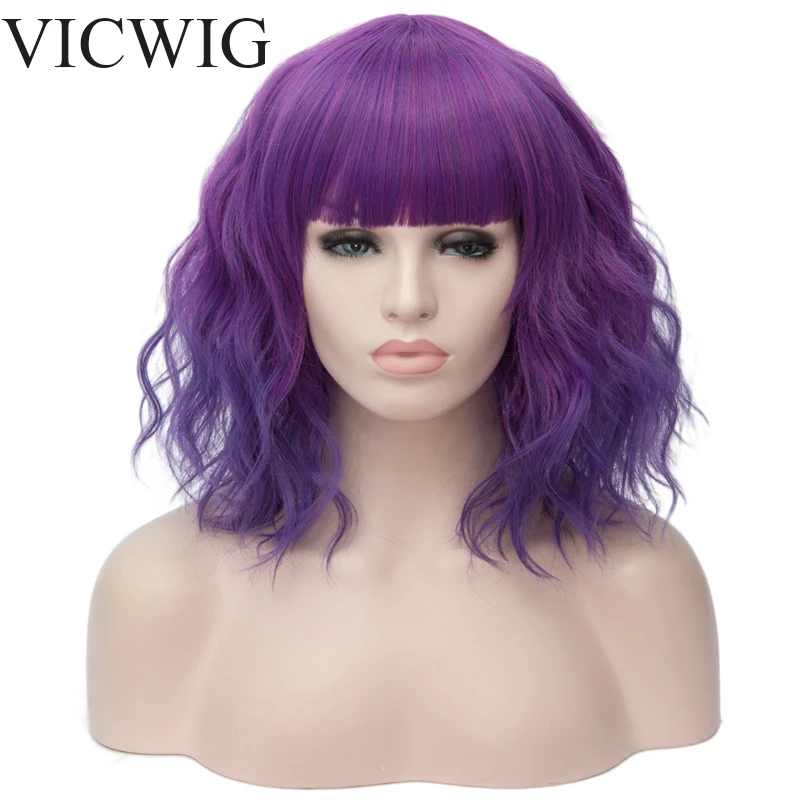 VICWIG Cosplay Wigs With Bangs Short Curly Purple Green Pink Blue Brown Gold Black Gradient Synthetic Wig For Women
VICWIG Cosplay Wigs With Bangs Short Curly Purple Green Pink Blue Brown Gold Black Gradient Synthetic Wig For Women