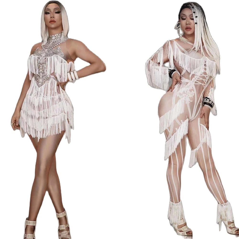 Mesh Gauze Perspective Pattern Printing Tassel Dress/Jumpsuit Backless Performance Stage Outfit Nightclub Dance Show Wear
Mesh Gauze Perspective Pattern Printing Tassel Dress/Jumpsuit Backless Performance Stage Outfit Nightclub Dance Show Wear