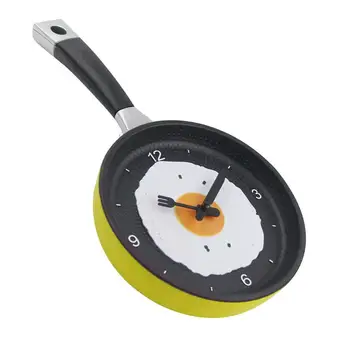 

Frying Pan Wall Clock Knife Fork Pointer Hanging Watch for Home Kitchen Decor Frying Pan Clocks with Fried Egg Clock