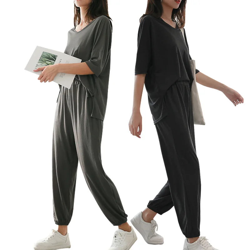 Casual Loose Pants Two WOMEN'S Suit Summer 2019 New Style Korean-style Loose And Plus-sized Fashion V-neck Short-Sleeved Shirt T
Casual Loose Pants Two WOMEN'S Suit Summer 2019 New Style Korean-style Loose And Plus-sized Fashion V-neck Short-Sleeved Shirt T