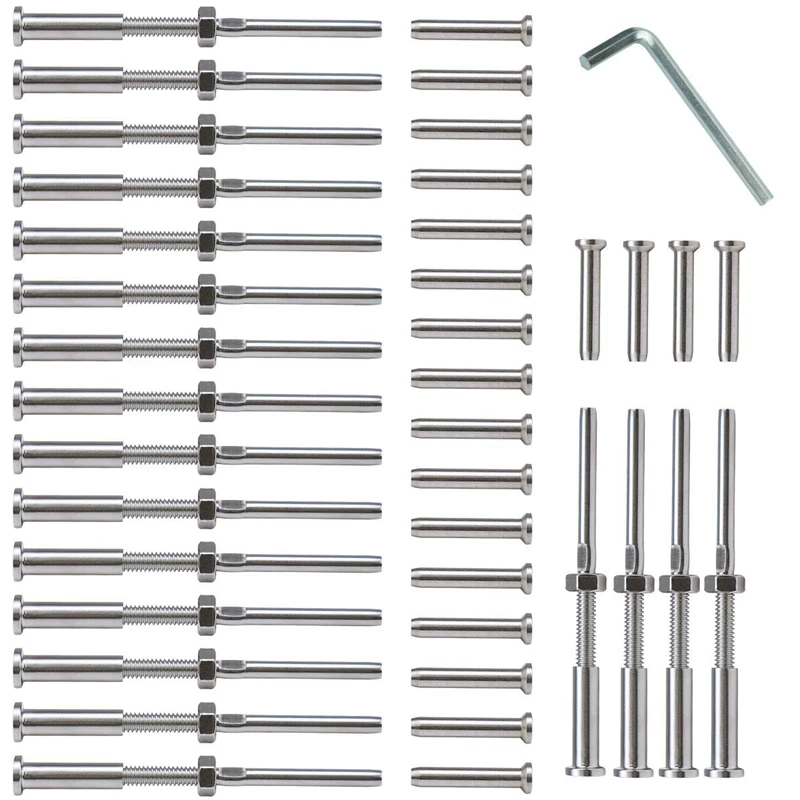 20 Pairs Stainless Steel 316 Grade Cable Railing Threaded Stud Tensioner Receiver & Flat Head Stemball Terminal for 1/8 Cable
20 Pairs Stainless Steel 316 Grade Cable Railing Threaded Stud Tensioner Receiver & Flat Head Stemball Terminal for 1/8 Cable