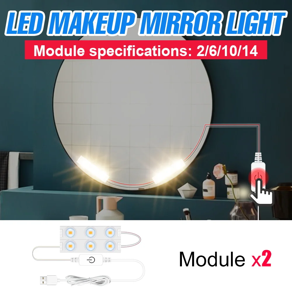 5V LED Vanity Light 2 6 10 14 Modules Kit USB Dressing Table Makeup Mirror Lamp LED Cosmetic Lights Dimmable Wall Lamp Bedroom
5V LED Vanity Light 2 6 10 14 Modules Kit USB Dressing Table Makeup Mirror Lamp LED Cosmetic Lights Dimmable Wall Lamp Bedroom