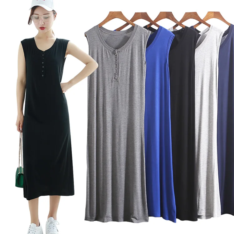 2019 Summer New Style Modal Sleeveless Dress Women's Korean-style Solid Color Button Crew Neck Long Skirts Slimming One-step Ski
2019 Summer New Style Modal Sleeveless Dress Women's Korean-style Solid Color Button Crew Neck Long Skirts Slimming One-step Ski