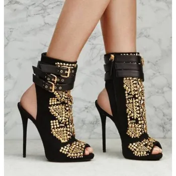 Hot Sale Bling Studded Rivets Platform Lady Booties Buckle Strap Peep Toe Women Shoes Plus Size High Heels Summer Ankle Boots
Hot Sale Bling Studded Rivets Platform Lady Booties Buckle Strap Peep Toe Women Shoes Plus Size High Heels Summer Ankle Boots