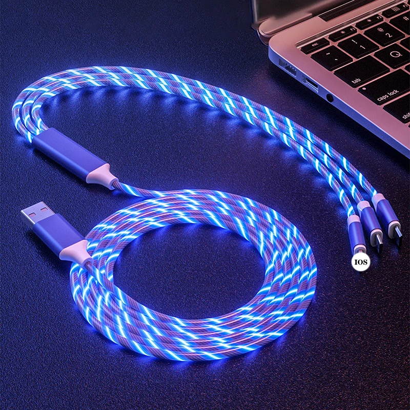 3 in 1 USB Cable LED Glow Flowing Fast Charging For iPhone 8 Samsung Huawei Type C/Micro USB/8 Pin Mobile Phone Charge Cord Wire
3 in 1 USB Cable LED Glow Flowing Fast Charging For iPhone 8 Samsung Huawei Type C/Micro USB/8 Pin Mobile Phone Charge Cord Wire