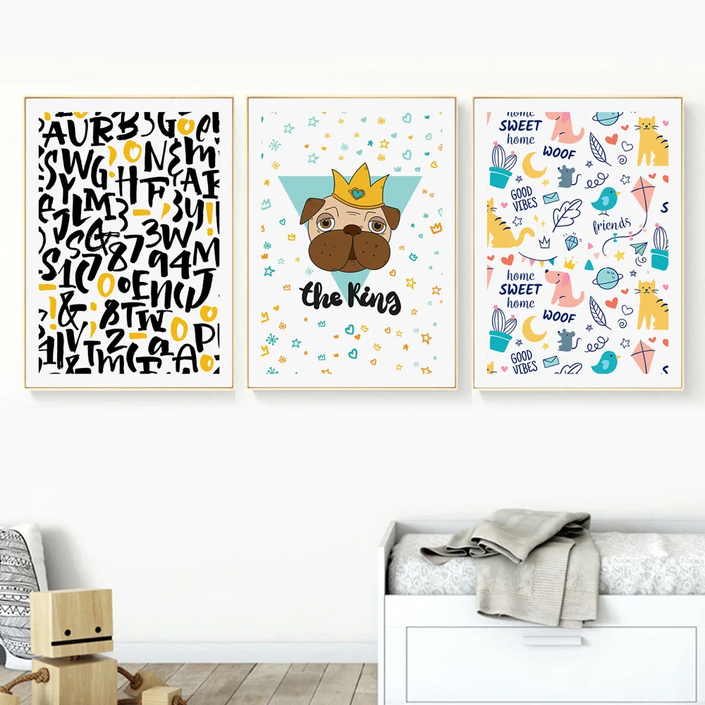 Мультфильм собака король woof Кошка Животное сладкий дом стены Искусство Холст
