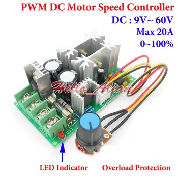 DC 9V-60V 12V 18V 24V 36V 48V 20A PWM DC Motor Speed Controllor Overload Protection Regulator Switch for 540/550/775 Motor
DC 9V-60V 12V 18V 24V 36V 48V 20A PWM DC Motor Speed Controllor Overload Protection Regulator Switch for 540/550/775 Motor
