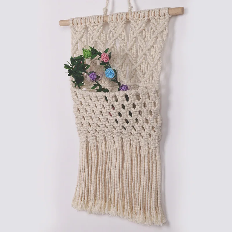 Macrame Hanging Basket Wall Pocket - Boho Woven Storage Art 4 H3129639e0c2c409783398203c44a6f25p